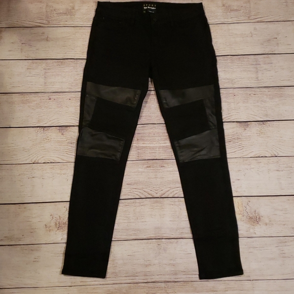 The Kooples Denim - The Kooples Sport Black Faux Leather Knee Jeans